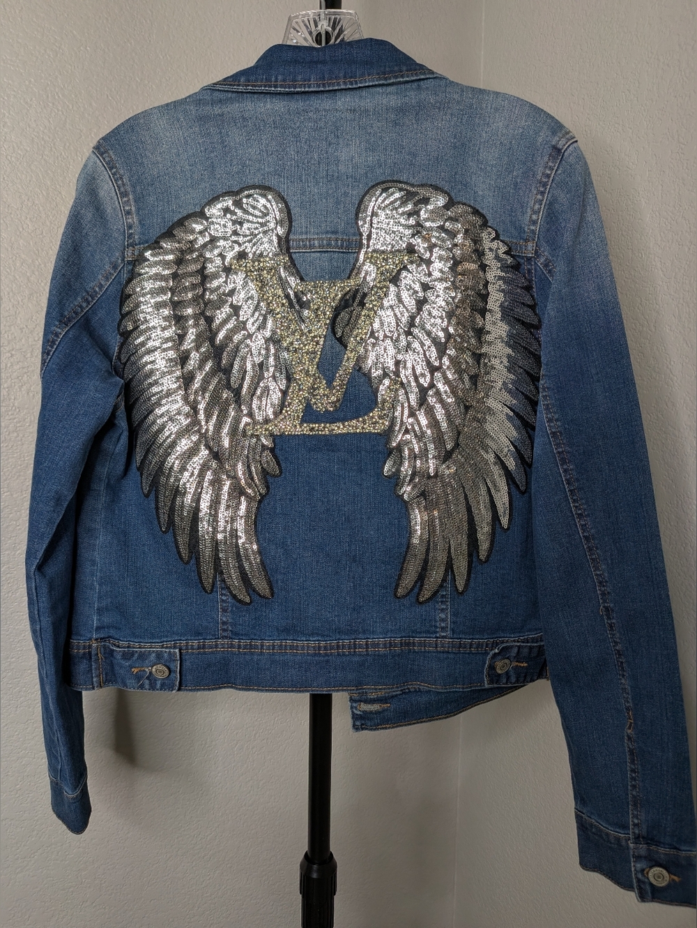 Sequin Wing Denim Jacket - Blue